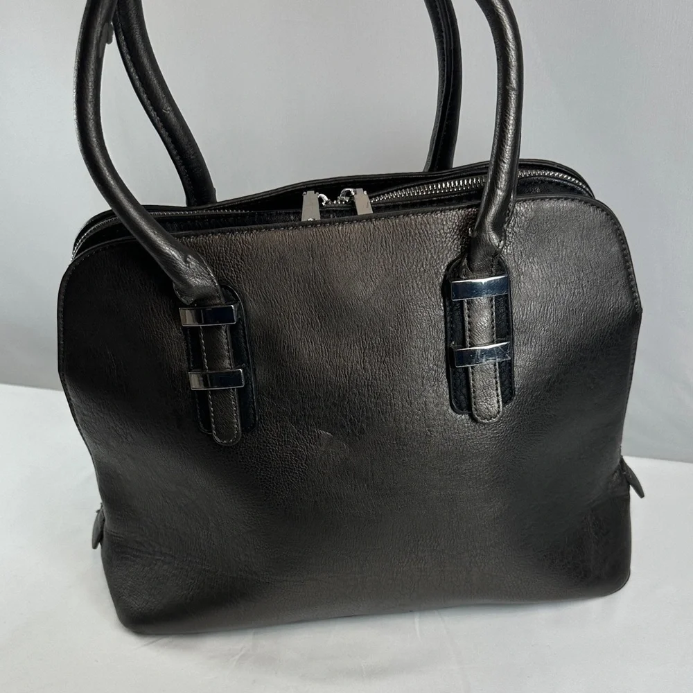 Dark Metallic/Shimmer Faux Leather Handbag/Laptop Tote